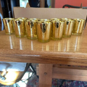 12 Glass Votive Candle- gold metallic splatter interior